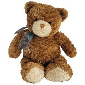 Gund Bear Dylan Plush Brown 16" Blue Purple Plaid Ribbon Stuffed Sitting #15103